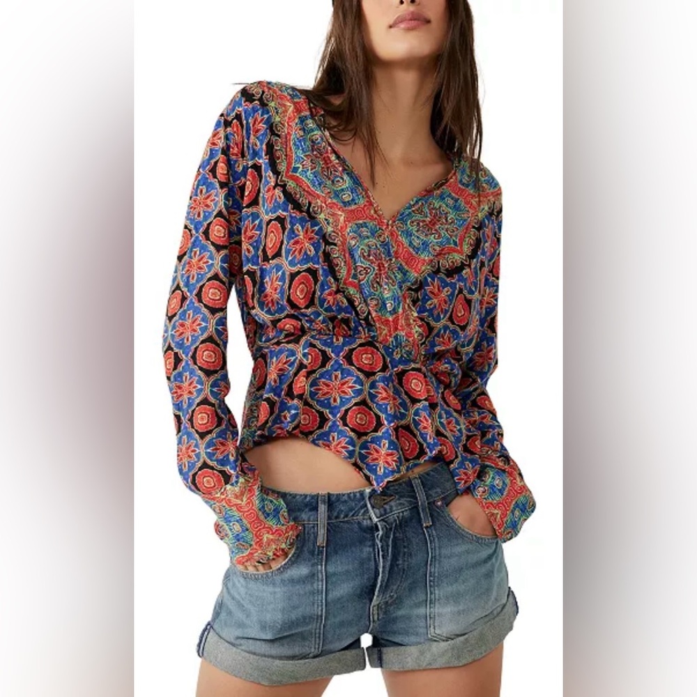 New‎ Free People Women’s XS Falling For You Floral Print Peplum Boho Top